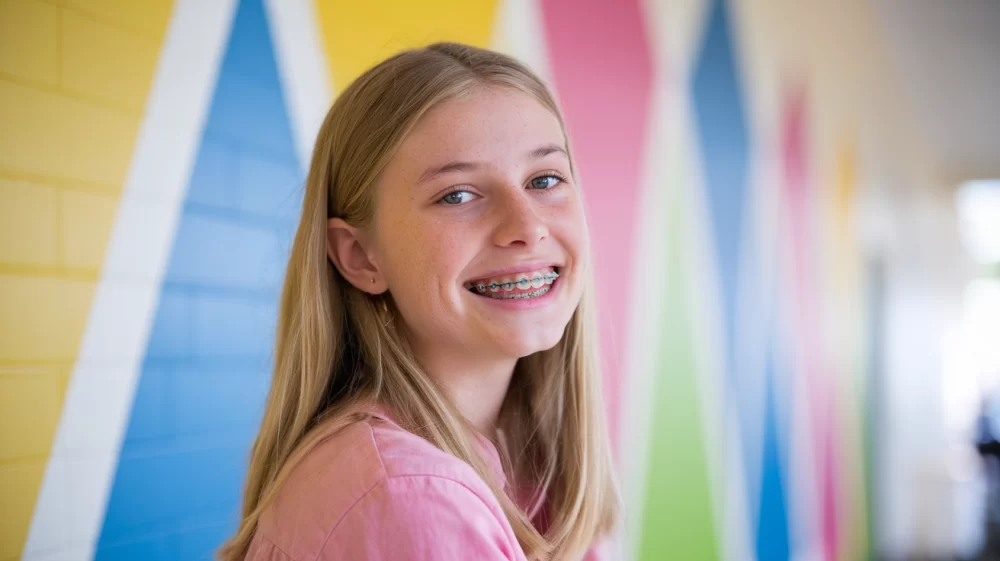 Girl smiling with braces