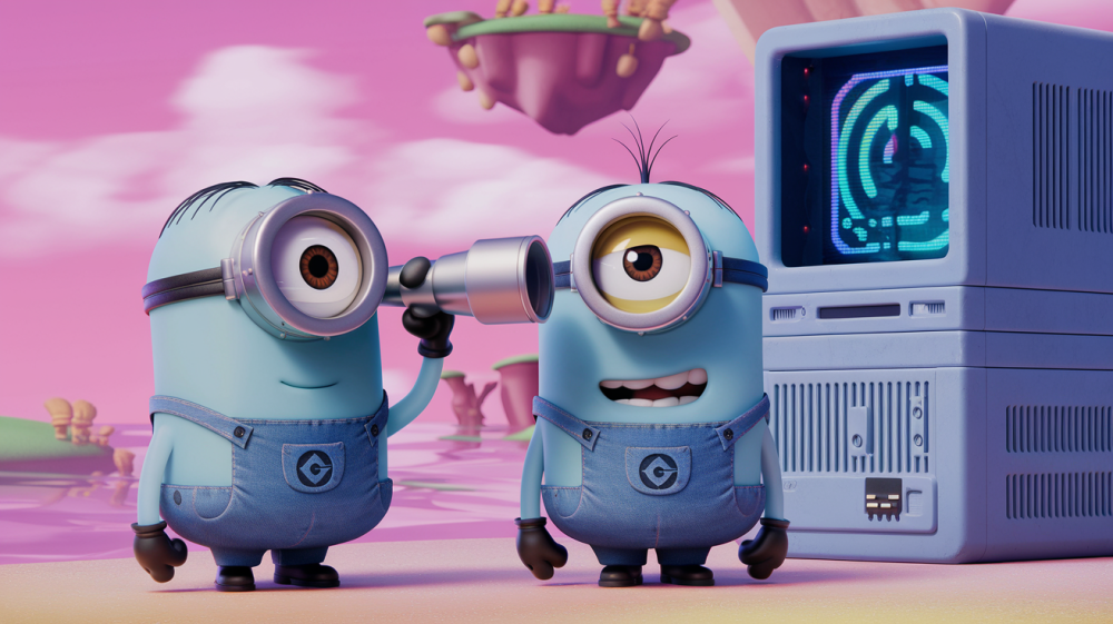 Blue colored minions with a telescope